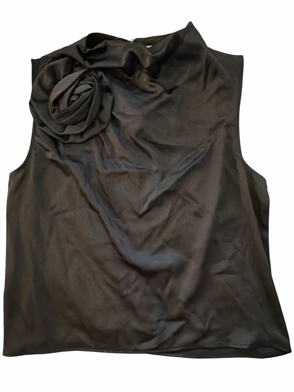Future Collective Women’s Black Sleeveless Draped Rosette Top NWT